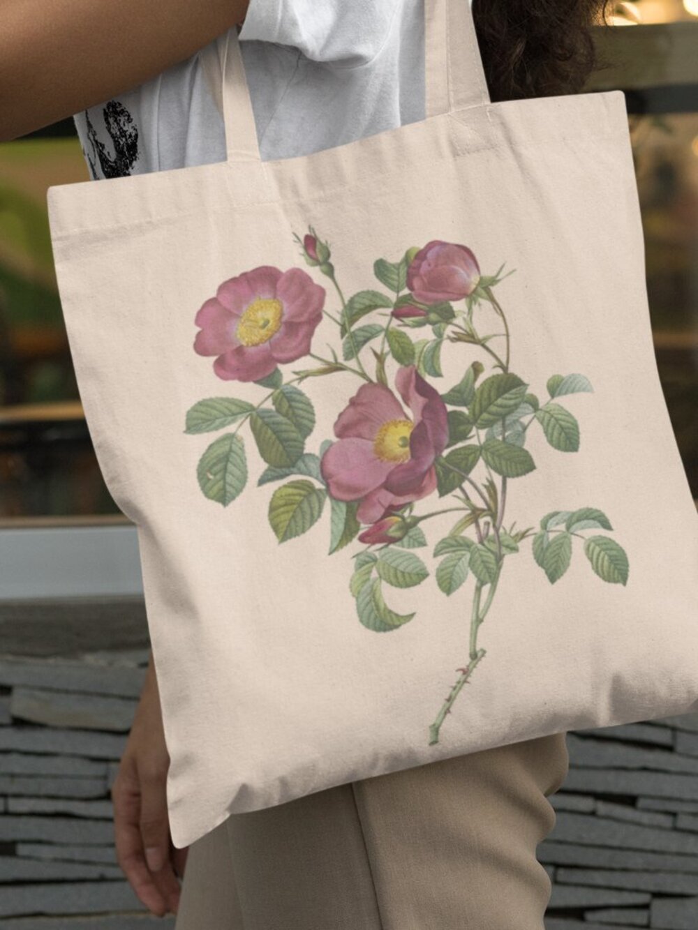Rose Vintage Floral Print Graphic Canvas Tote Bag